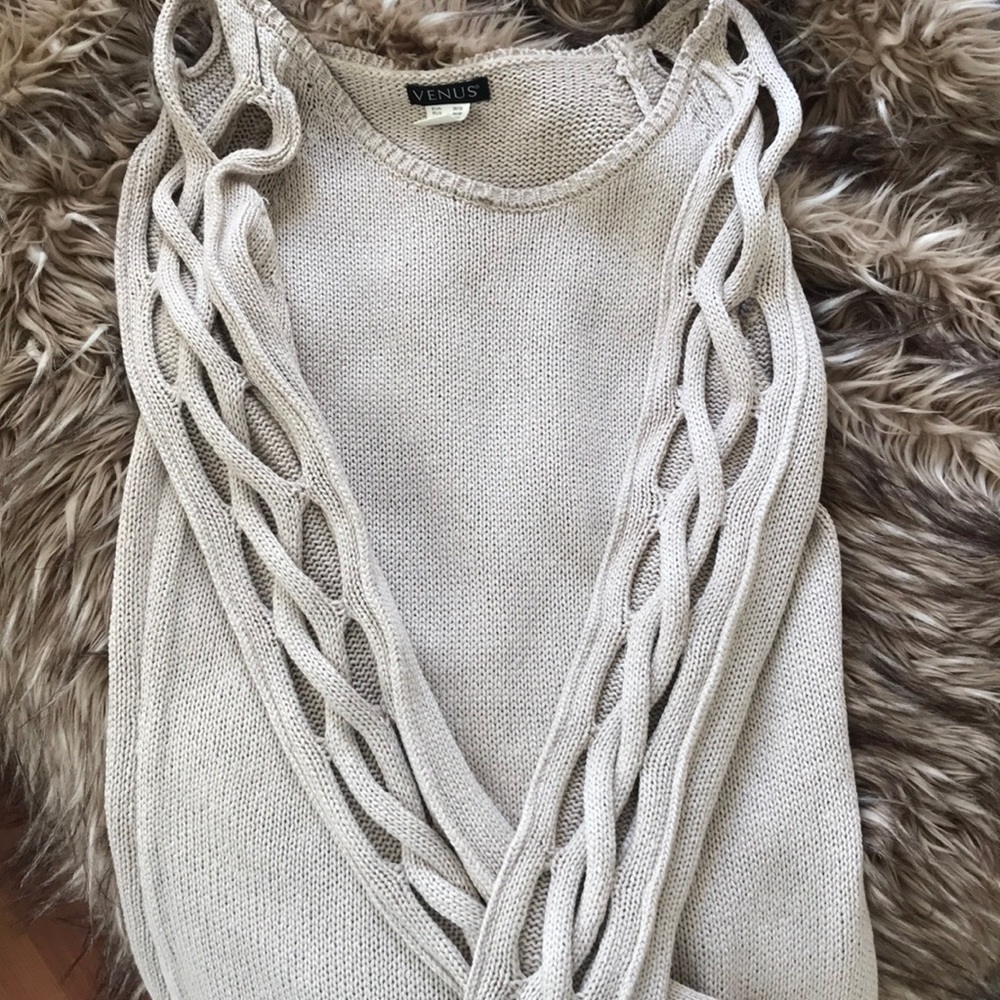 Open Braided Sleeve Sweater